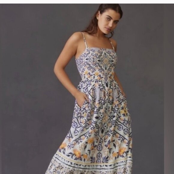 Anthropologie Dresses & Skirts - Free People - Bohemian Print Spaghetti Strap Midi Dress with Pockets
